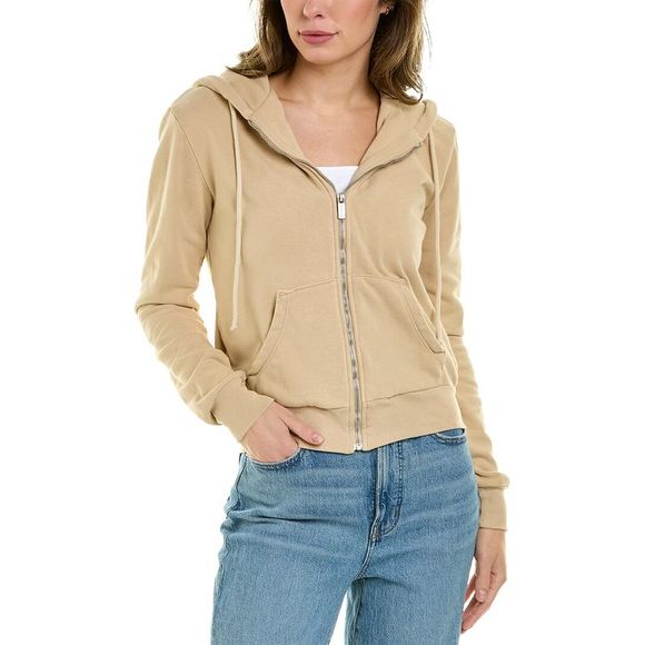 Cotton Citizen‎ Women’s Tan LS Zip Front Cotton Boulder Hoodie Large